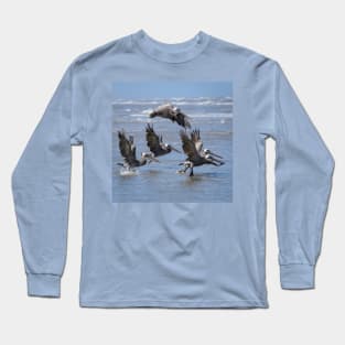 Brown Pelicans Take Flight Long Sleeve T-Shirt